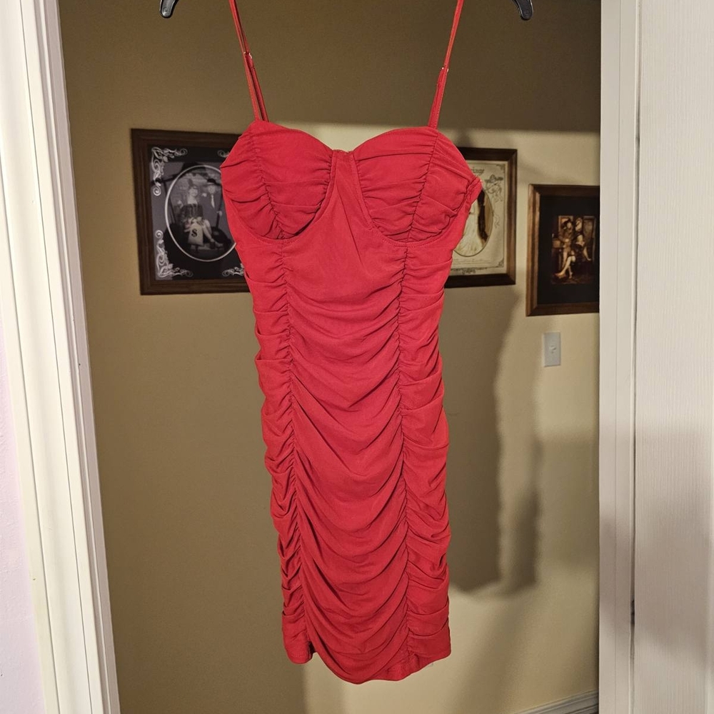 Elegant Red Ruched Dress